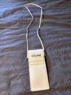 Celine Cream Leather Crossbody Phone Pouch with Strap